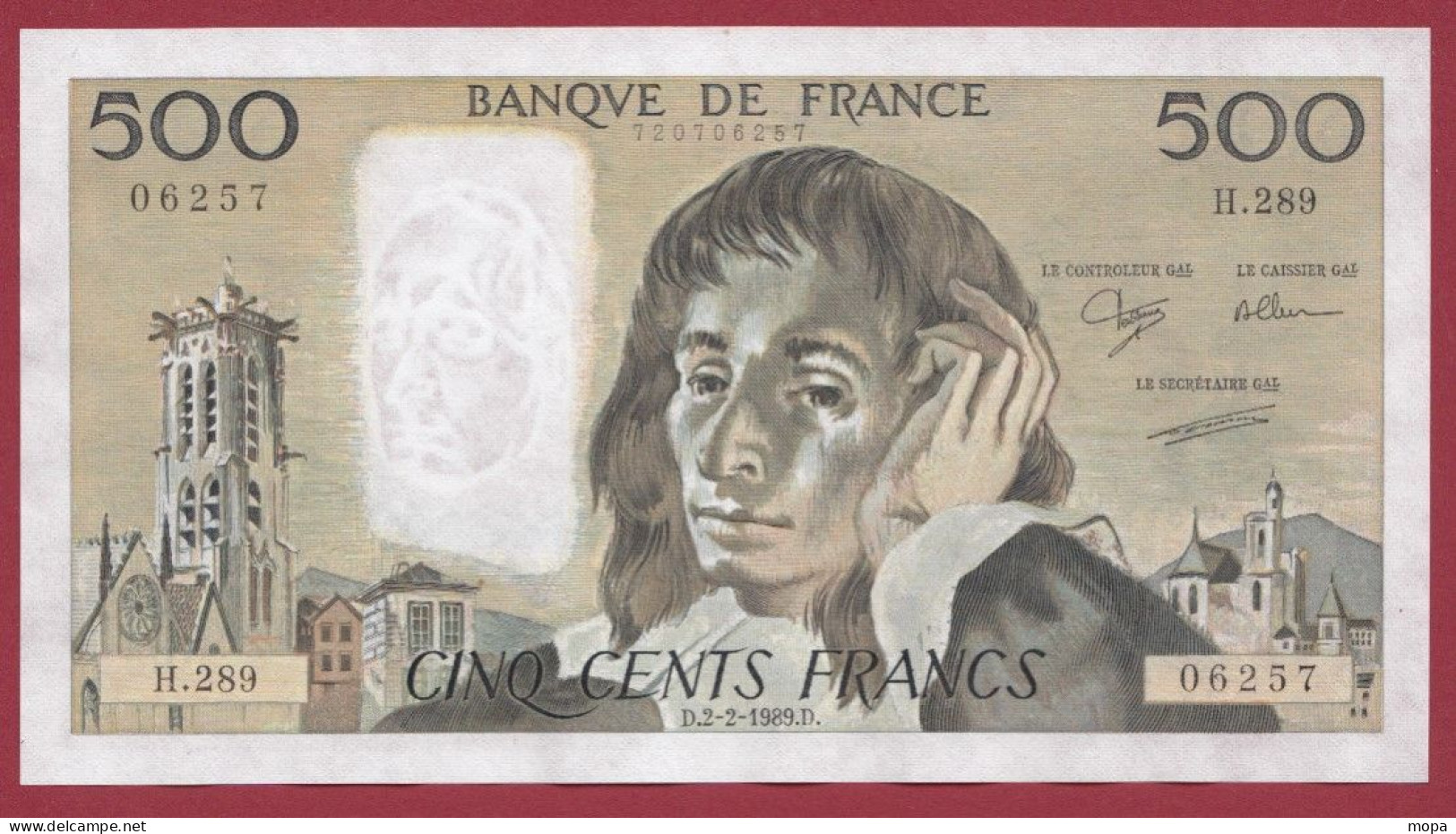 500 Francs "Pascal"- Du 02/02/1989.d--Alph H.289- 2 TROU D EPINGLES--SUP  -- (972) - 500 F 1968-1993 ''Pascal''