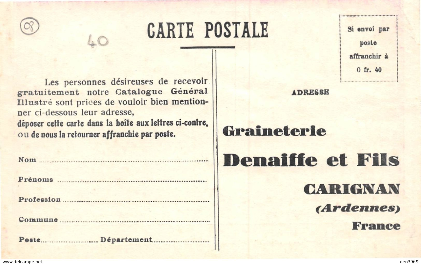 CARIGNAN (Ardennes) - Graineterie Denaiffe Et Fils - Le Laboratoire De Génétique - Tirage Violet, Pub Au Verso (2 Scans) - Sonstige & Ohne Zuordnung