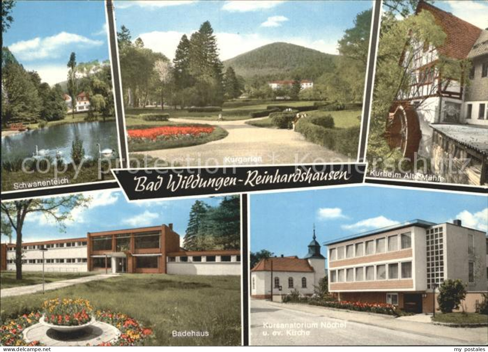 72228123 Reinhardshausen Schwanenteich Kurgarten Kurheim Alte Muehle Wasserrad S - Bad Wildungen