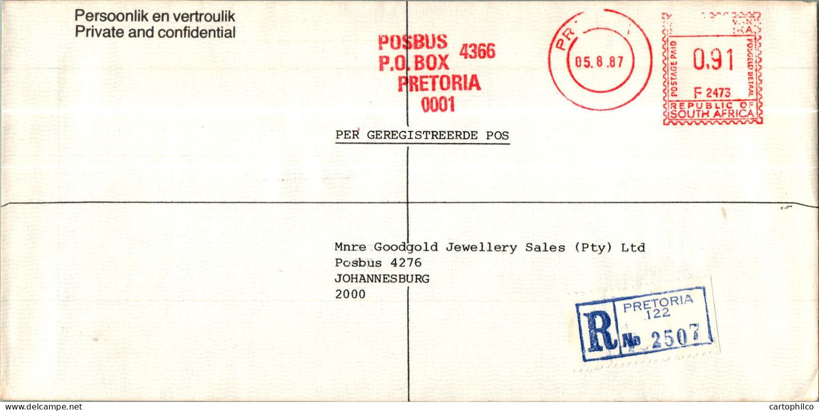 RSA South Africa Cover Pretoria To Johannesburg - Covers & Documents