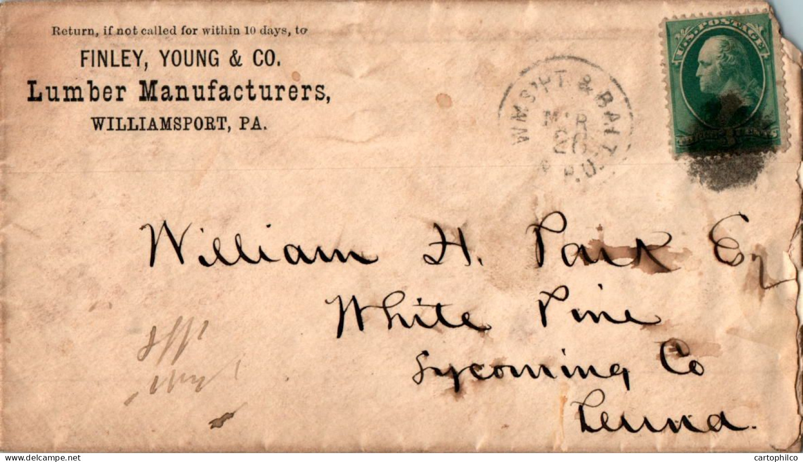 US Cover 2c Finley Lumber Manufacturers Williamsport Pa - Briefe U. Dokumente