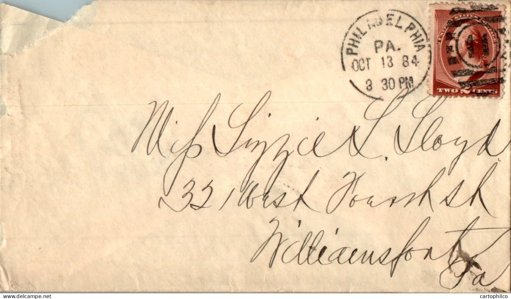 US Cover 2c 1884 Philadelphia For Williamsport Pa - Briefe U. Dokumente