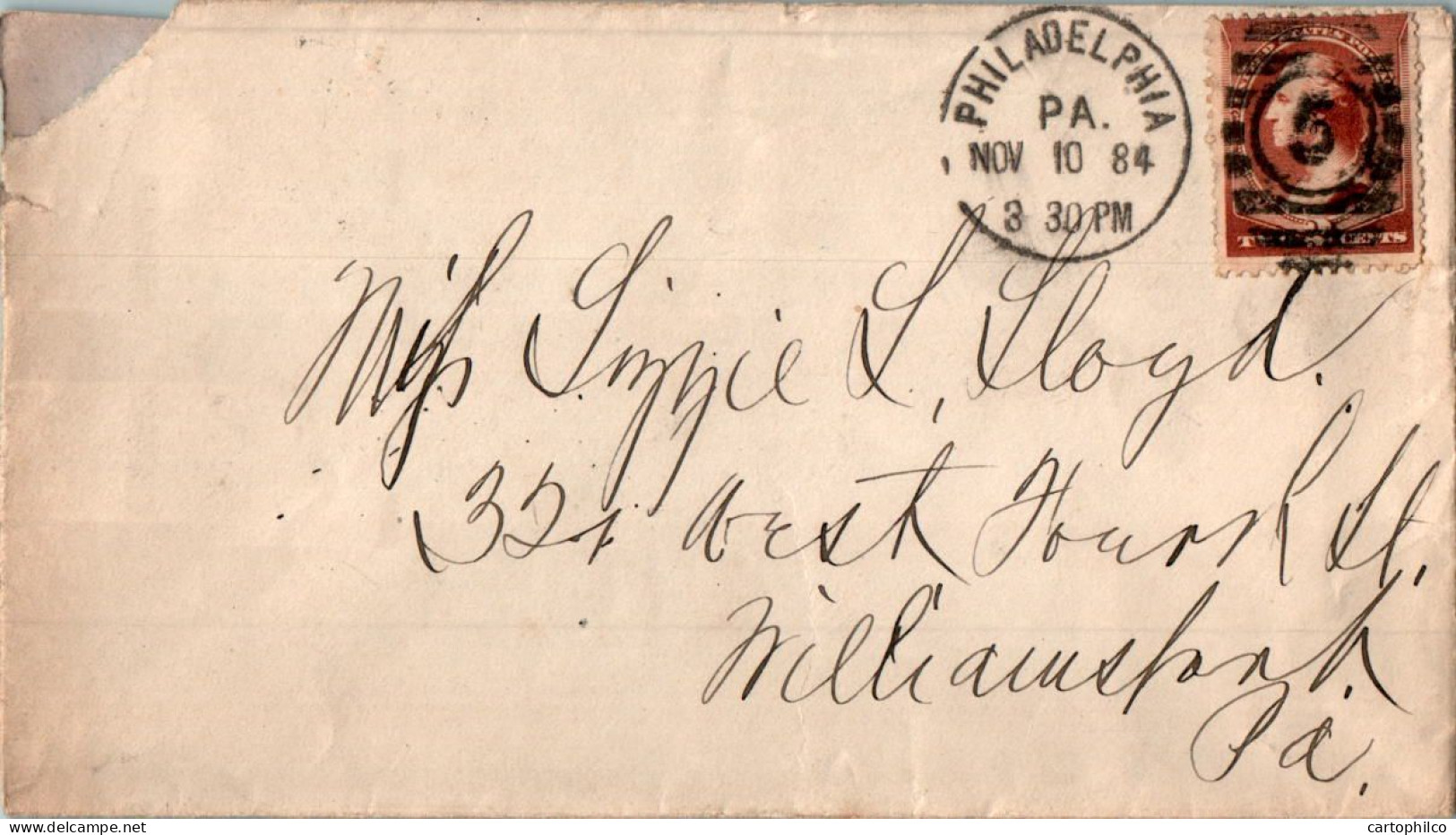 US Cover 2c 1884 Philadelphia For Williamsport Pa - Briefe U. Dokumente