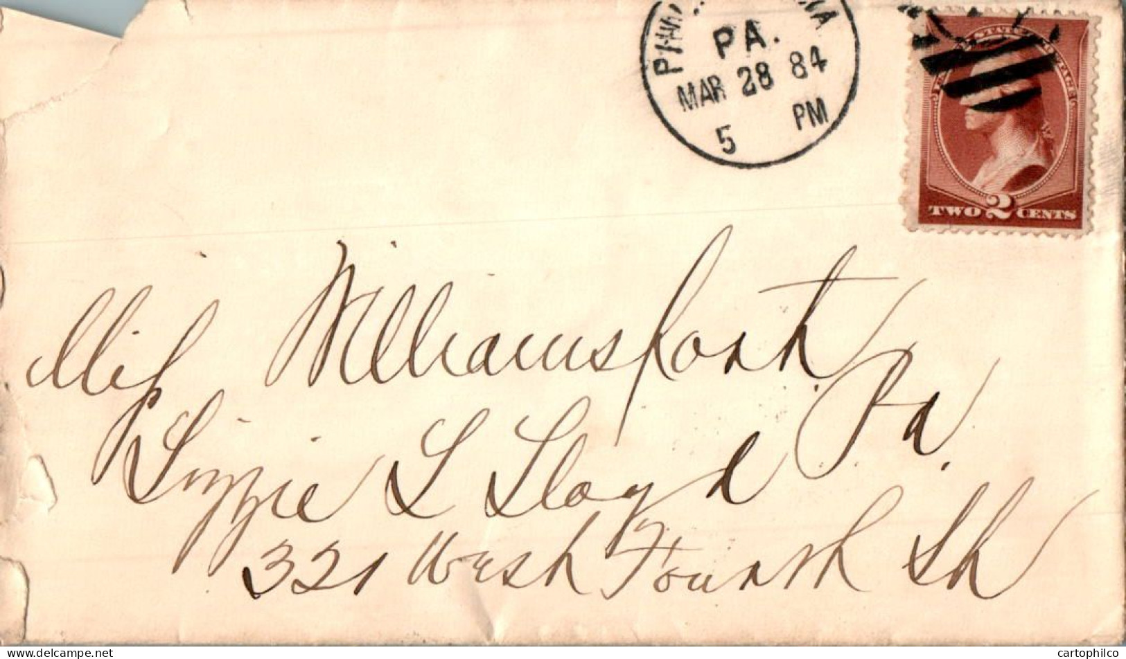 US Cover 2c 1884 Philadelphia For Williamsport Pa - Briefe U. Dokumente