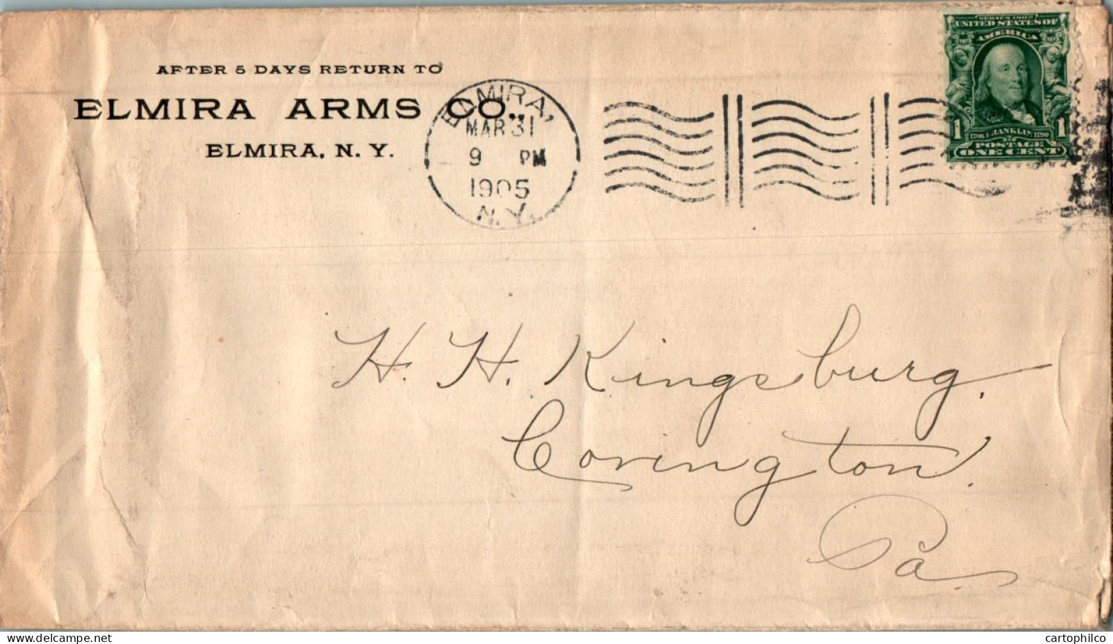 US Cover 1c Elmira 1905 Elmira Arms NY To Covington - Briefe U. Dokumente