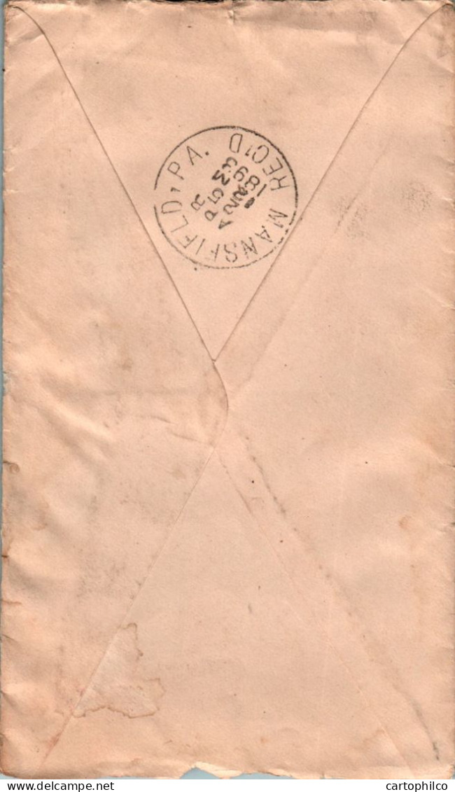 US Cover 2c 1893 American House Amesbury Mass For Mansfield Tioga Penn - Covers & Documents