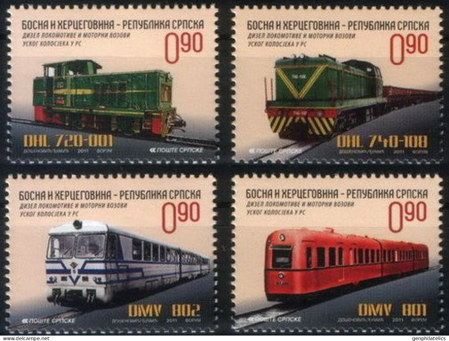 BOSNIA (Serbia) 2011 TRANSPORT Railroad Vehicles. Locomotives TRAINS - Fine Set MNH - Bosnie-Herzegovine