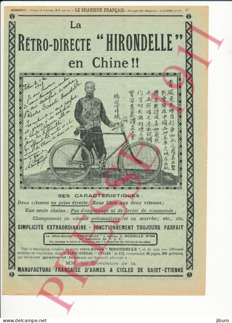 Publicité Ancienne 1911 Rétro-Directe Hirondelle Chine Bicyclette Vélo Ancien Cycliste Chinois Pékin écriture Traduction - Publicités