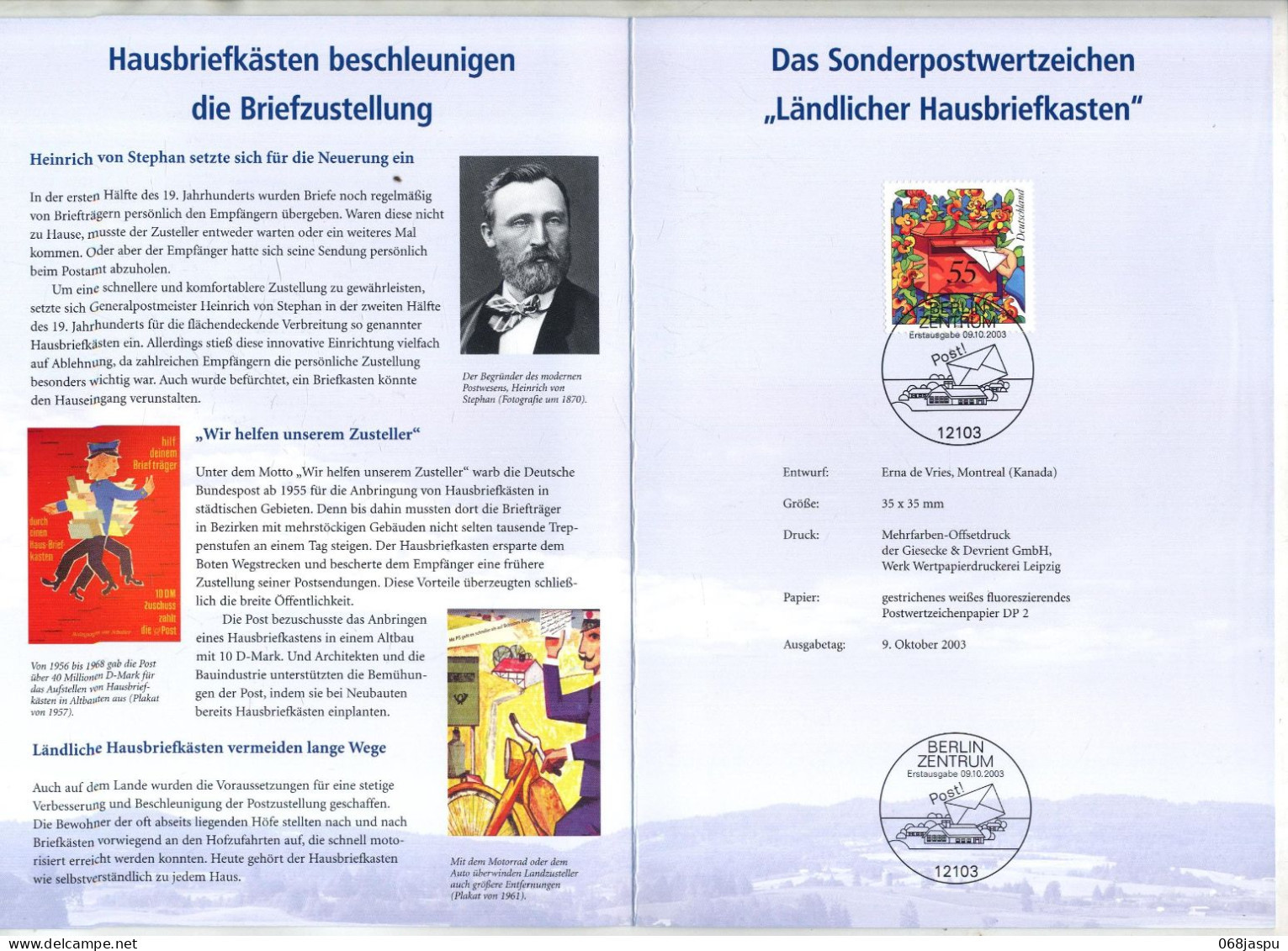 Souvenir  Fdc 2003 Berlin Boite Aux Lettres - 2001-2010