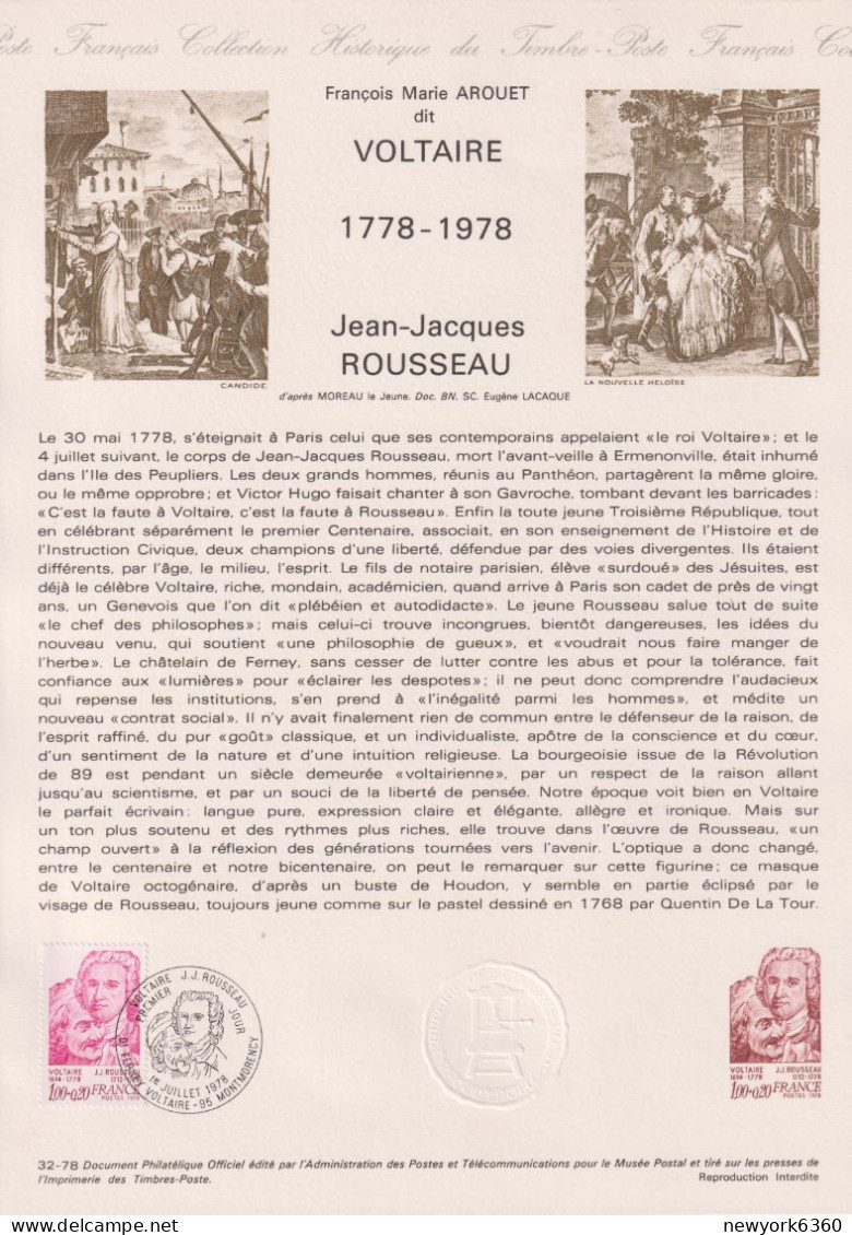 1978 FRANCE Document De La Poste Voltaire Et Rousseau N° 1990 - Documents De La Poste