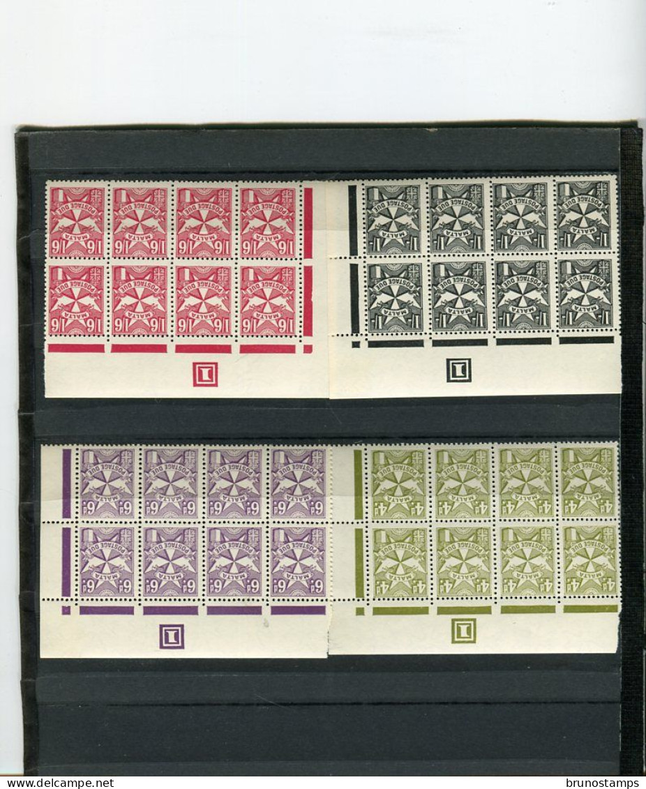 MALTA - 1968  POSTAGE DUE  SET  BLOCK OF 8  MINT NH - Malte