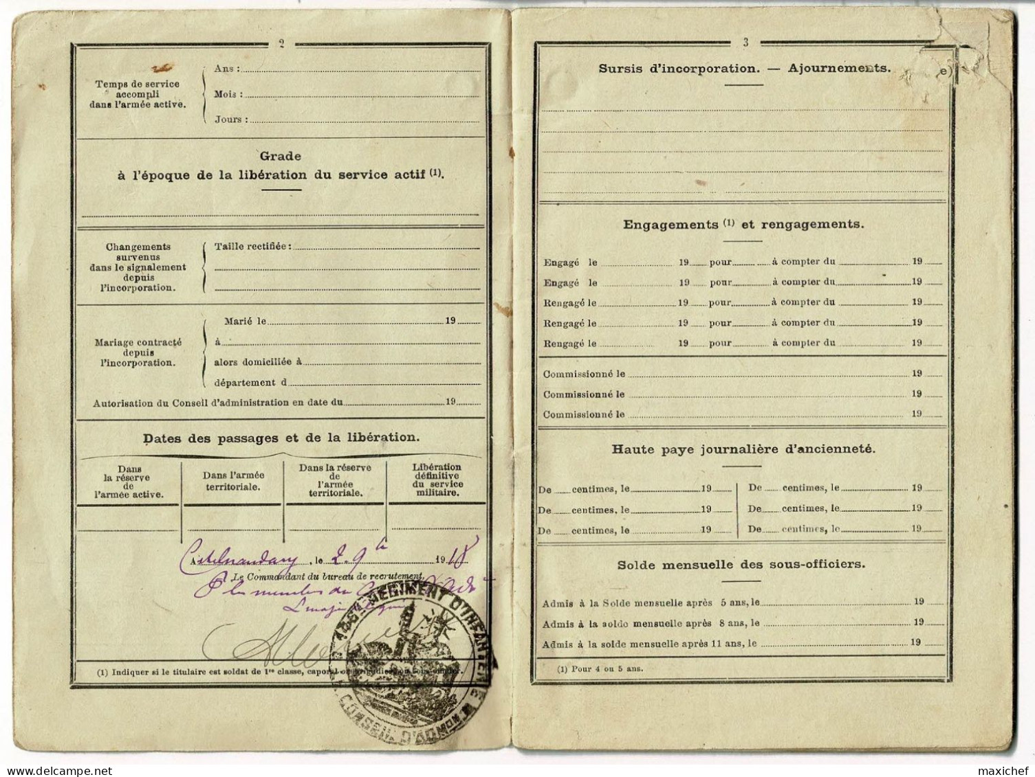 Livret Militaire (Duplicata) Classe 1913, Service Armé Contre L'Allemagne, Blessé à Chezy, Reforme N°1 En 1918 - 1914-18