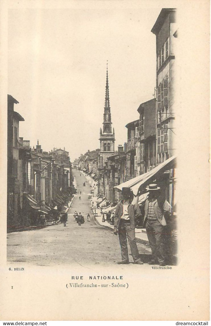 69 VILLEFRANCHE-SUR-SAÔNE. Rue Nationale Animée Vers 1900 - Villefranche-sur-Saone