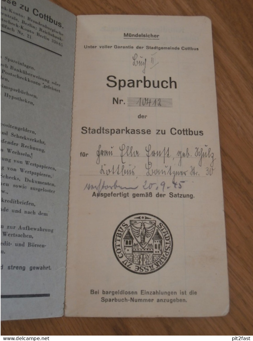 Altes Sparbuch Cottbus , 1942 - 1944 , Ella Ernst Geb. Schulz In Cottbus , Sparkasse , Bank !! - Documents Historiques