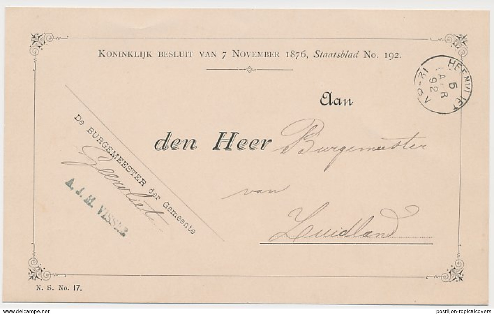 Geervliet - Kleinrondstempel Heenvliet 1892 - Sin Clasificación