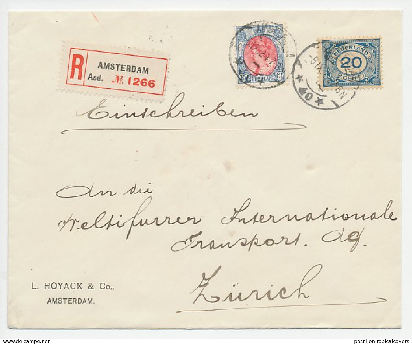 Em. Bontkraag Aangetekend Amsterdam - Zwitserland 1924 - Sin Clasificación