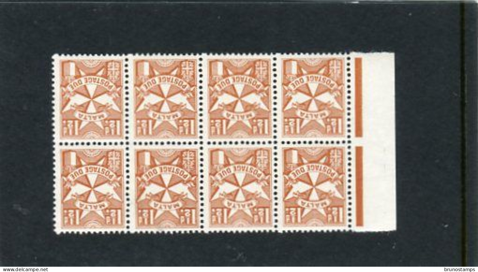 MALTA - 1968  POSTAGE DUE  1 1/2d  BROWN   PERF  12 1/2  BLOCK OF 8  MINT NH - Malte