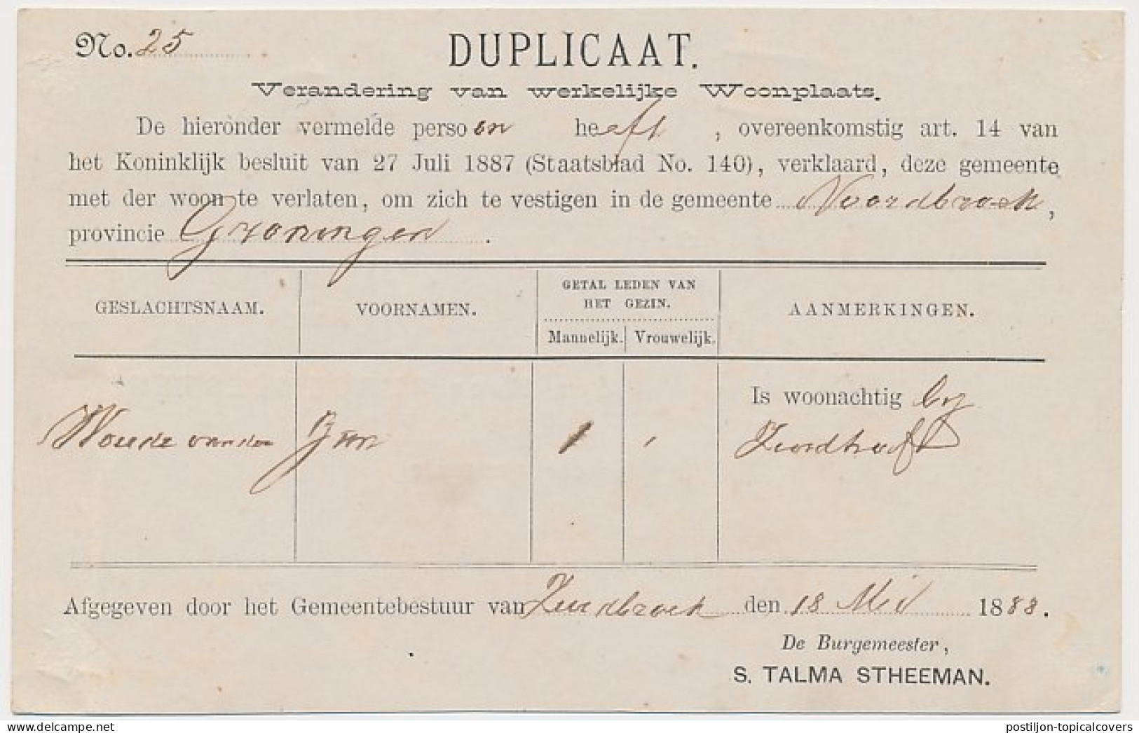 Trein Haltestempel Zuidbroek 1888 - Lettres & Documents