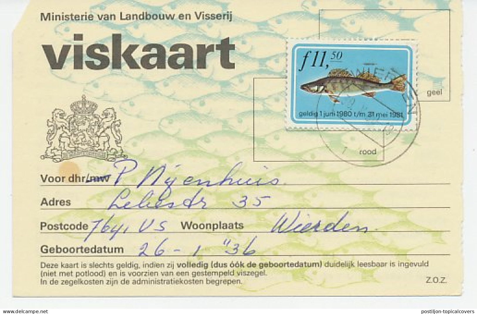 Viskaart Kleine Visakte 1980 / 1981 - Revenue Stamps