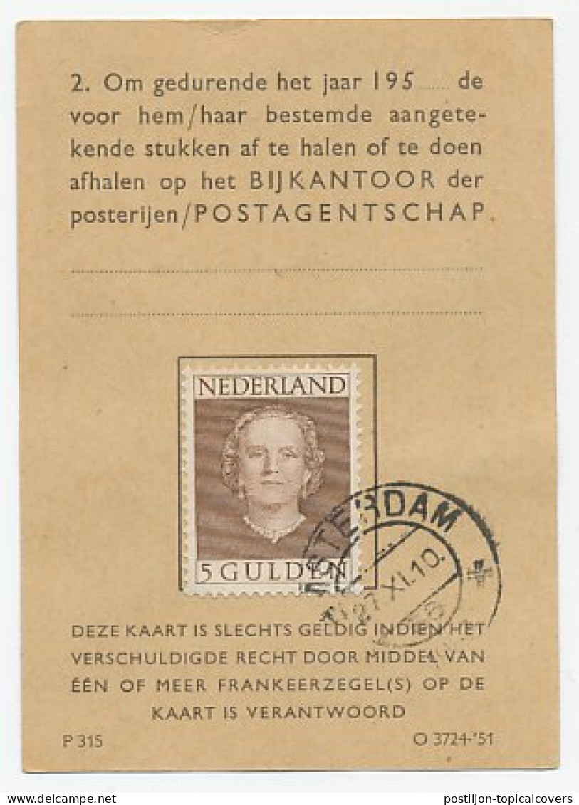 Em. En Face Postbuskaartje Amsterdam 1953 - Unclassified