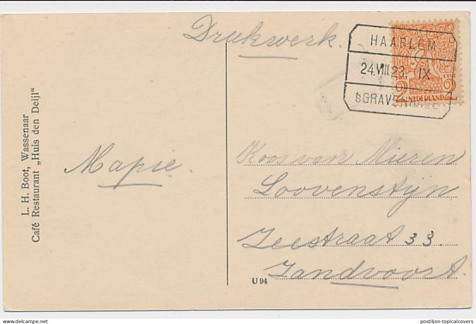 Treinblokstempel : Haarlem - S Gravenhage IX 1923 ( Wassenaar ) - Unclassified