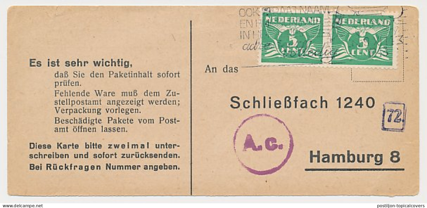 Zaandam - Hamburg Duitsland 1943 - Liebesgabenpaket - Ohne Zuordnung