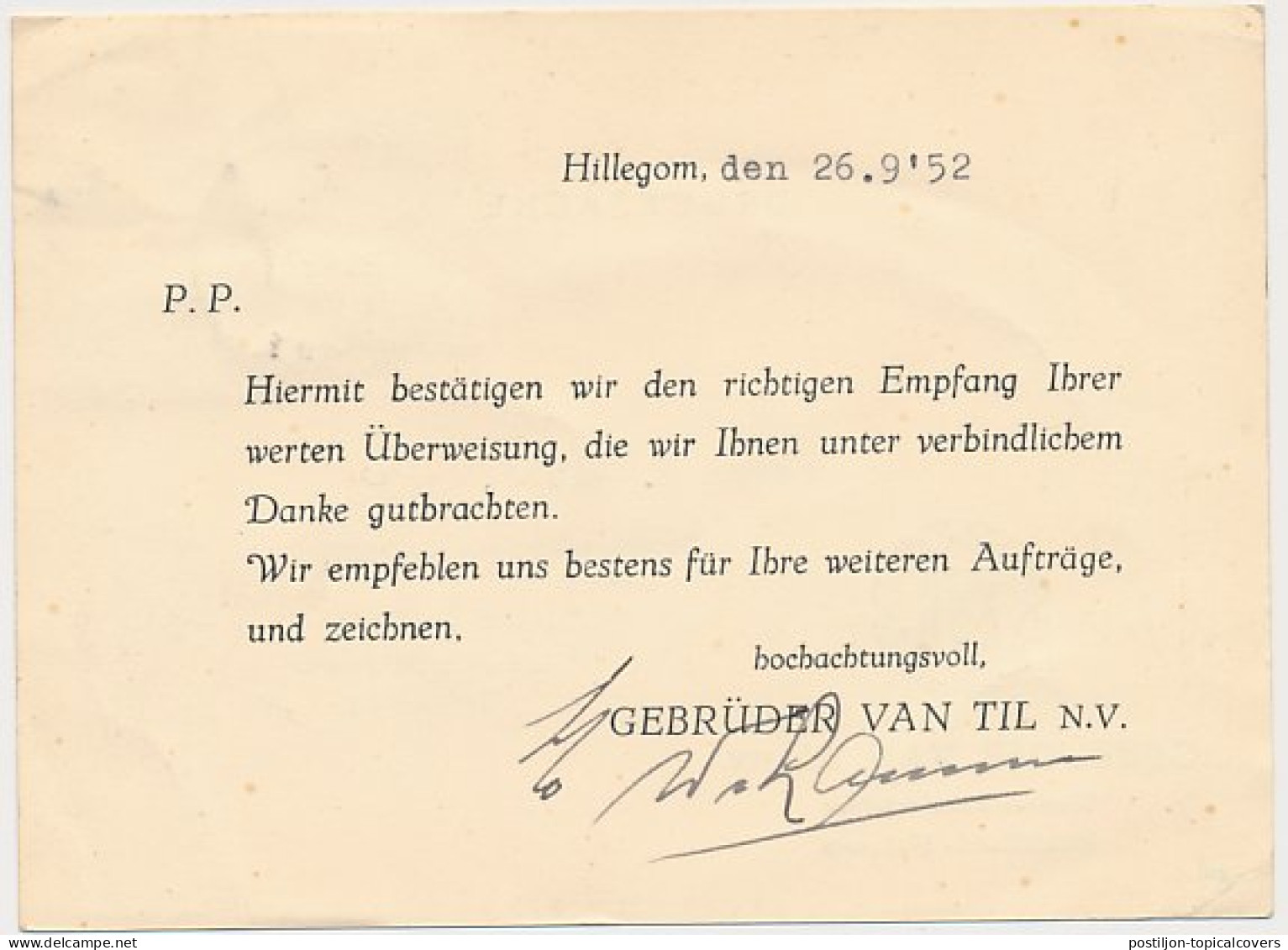 Firma Briefkaart Hillegom 1952 - Bloembollen - Ohne Zuordnung