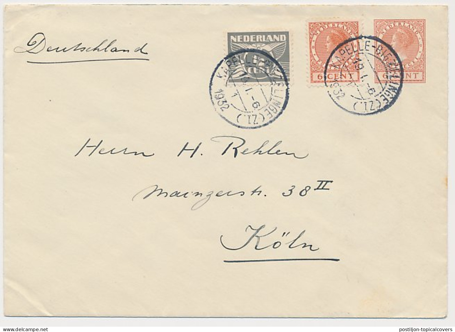 Envelop G. 23 A / Bijfr. Kapelle Biezelinge - Duitsland 1932 - Material Postal