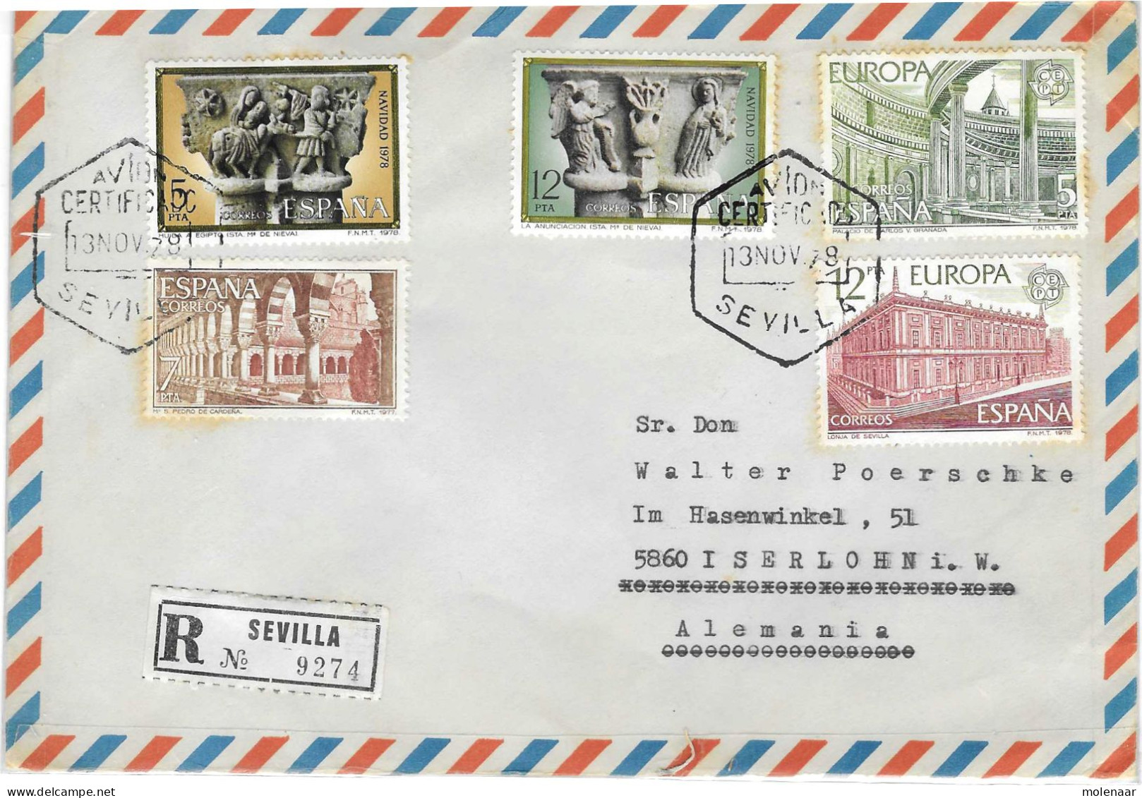Postzegels > Europa > Spanje > 1931-… > 1971-1980 > Aangetekende Brief Met 5 Postzegels (17862) - Lettres & Documents