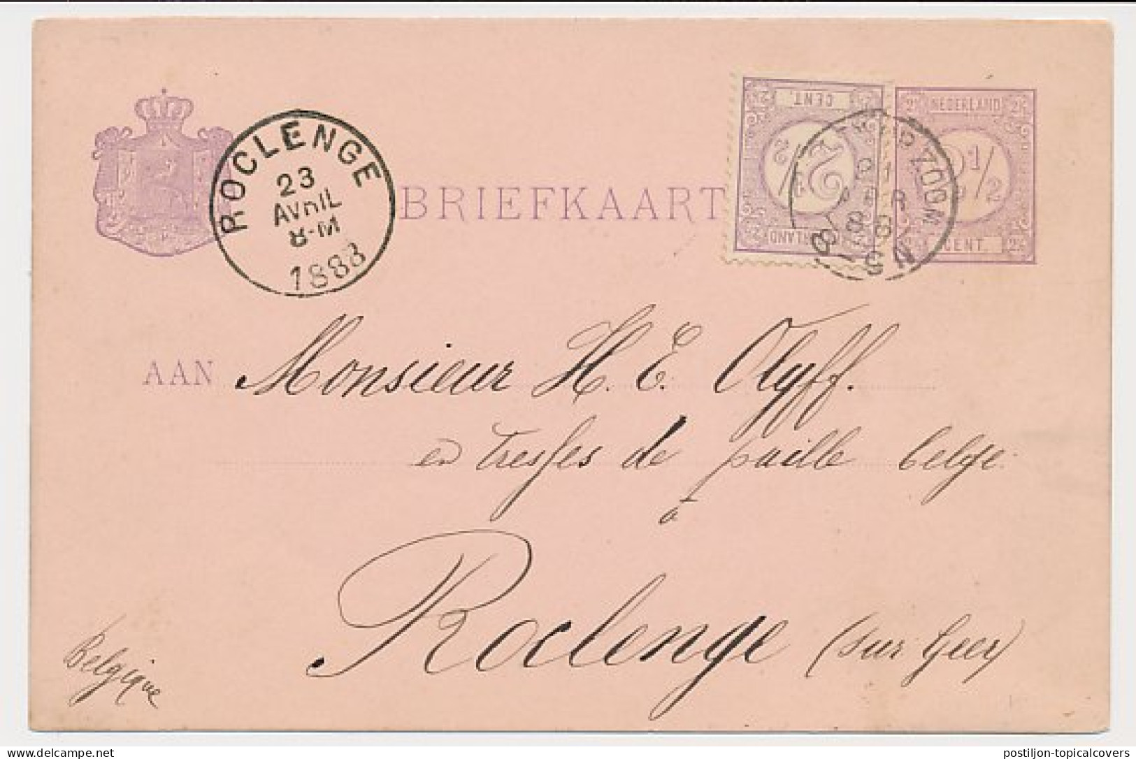 Briefkaart G. 23 / Bijfrankering Bergen Op Zoom - Belgie 1883 - Postwaardestukken