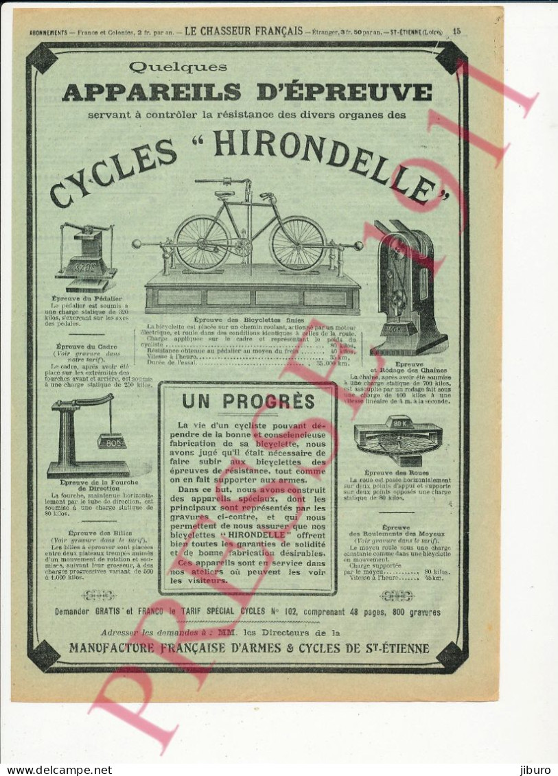 Publicité 1911Cycles Hirondelle Epreuves Bicyclettes Pédalier Chaînes Vélo Roues Fourches Résistance Matériaux Essais - Publicités