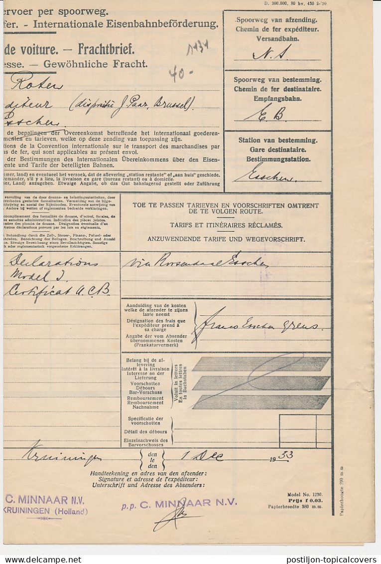 Vrachtbrief N.S. Kruiningen Ierseke - Belgie 1933 - Sin Clasificación