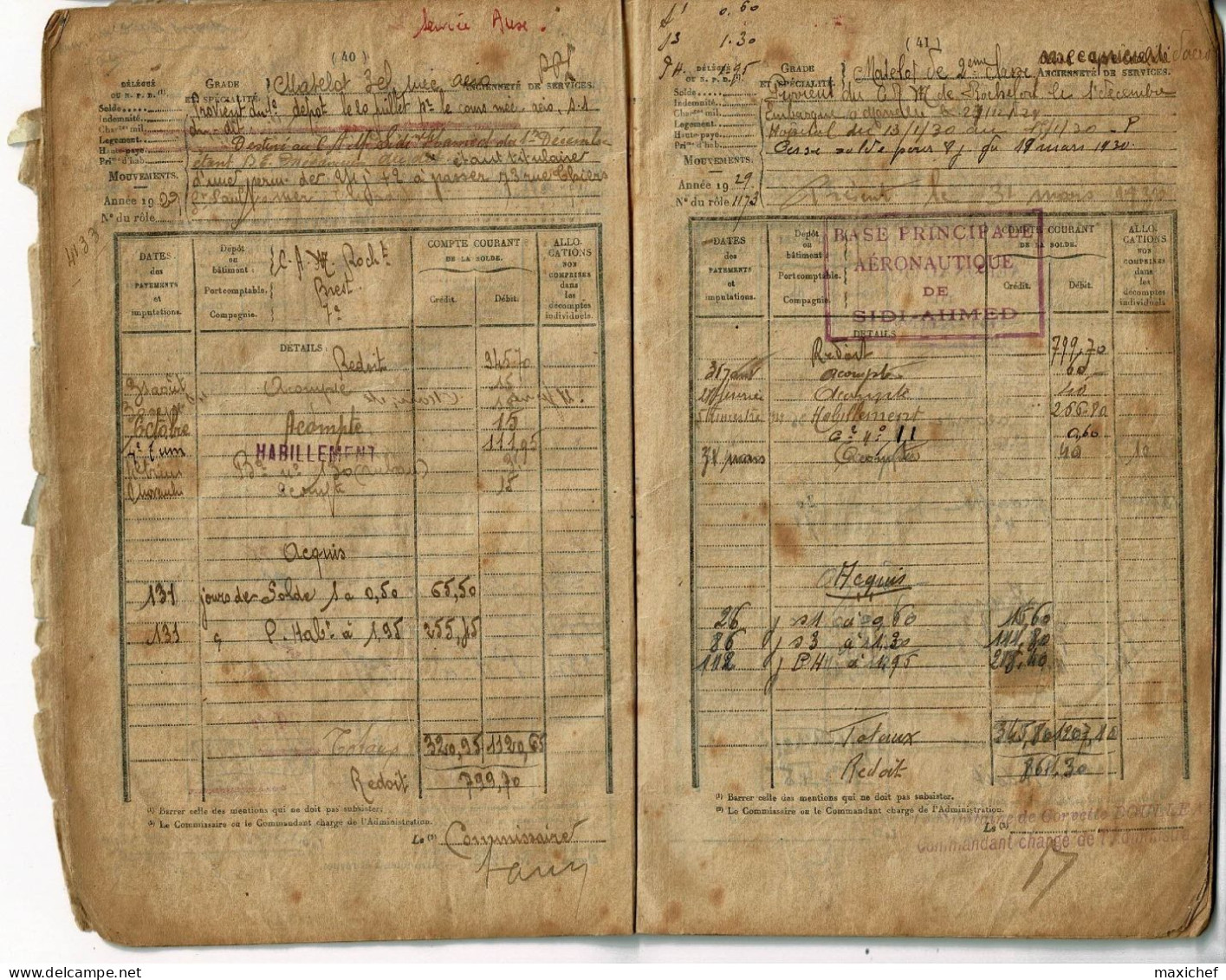 Livret soldes, Marine Nationale, Equipages de la Flotte - Quartier Maître Mécanincien 1929/1931, inscrit maritime