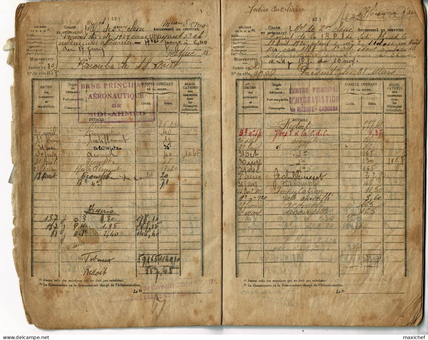 Livret soldes, Marine Nationale, Equipages de la Flotte - Quartier Maître Mécanincien 1929/1931, inscrit maritime