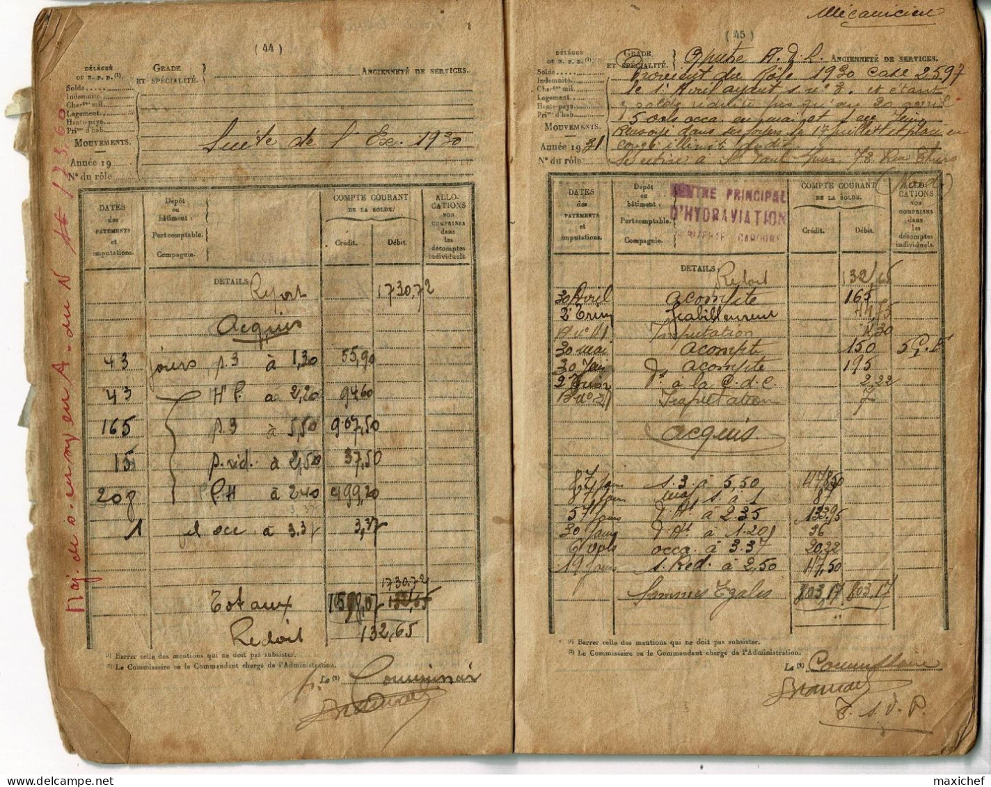 Livret soldes, Marine Nationale, Equipages de la Flotte - Quartier Maître Mécanincien 1929/1931, inscrit maritime