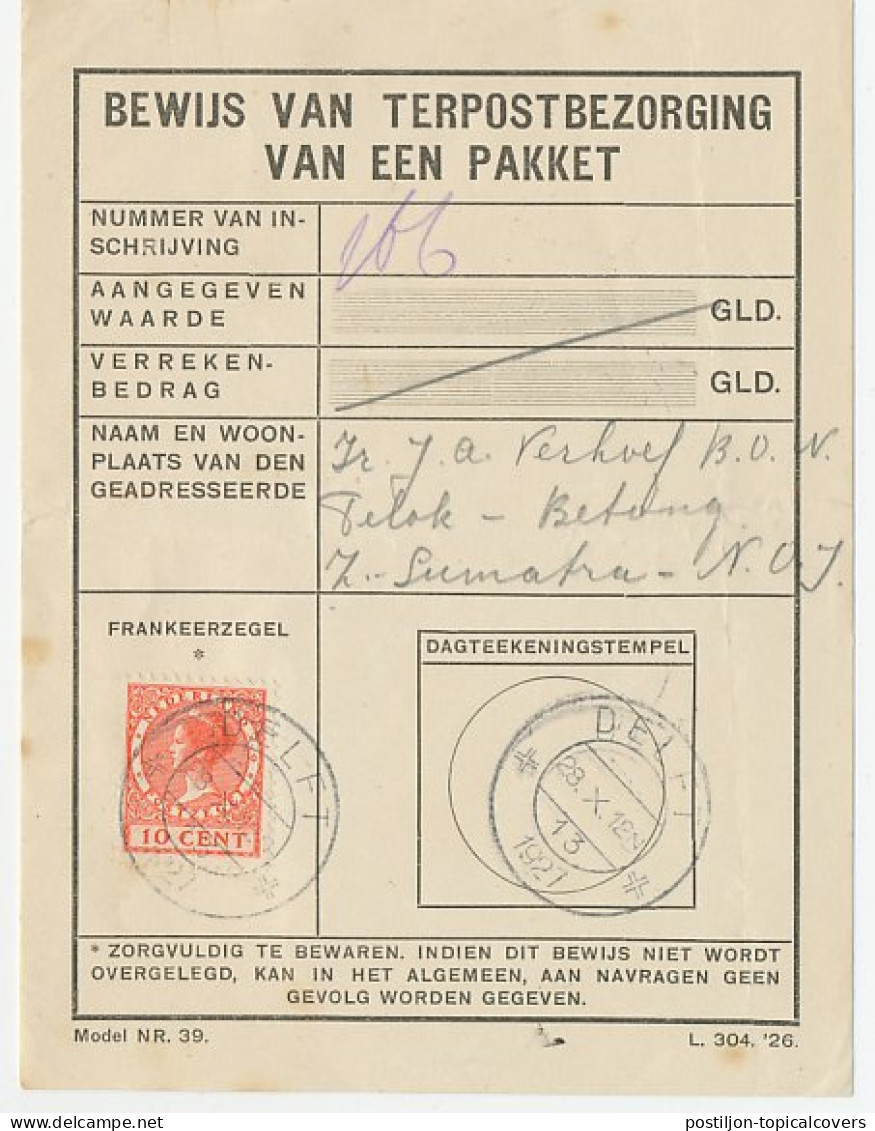 Em. Veth Delft 1927 - Bewijs Van Terpostbezorging - Ohne Zuordnung