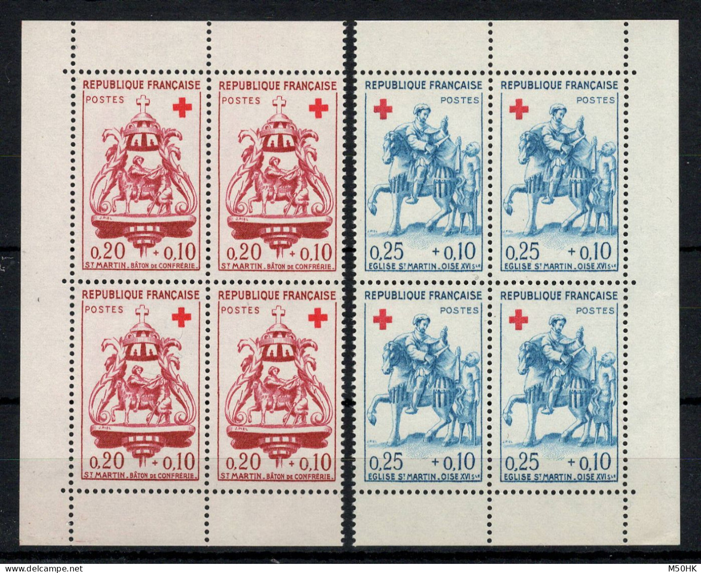 YV 1278 & 1279 N** MNH Luxe Croix Rouge 1960 En Blocs De 4 De Carnet , Cote 32 Euros - Unused Stamps