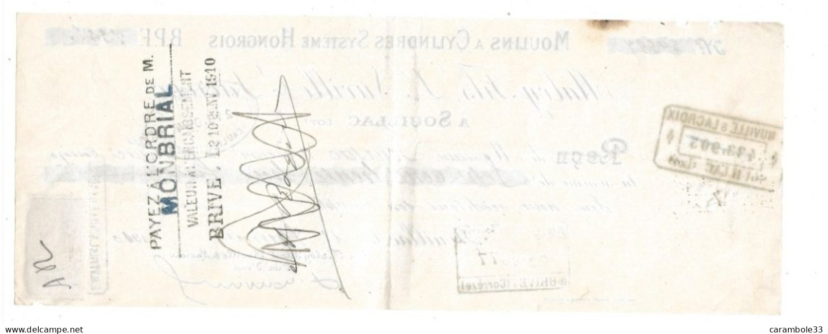 Lettre De Change MOULINS A CYLINDRES  SYSTEME HONGROIS  1910    (1765) - Lettres De Change