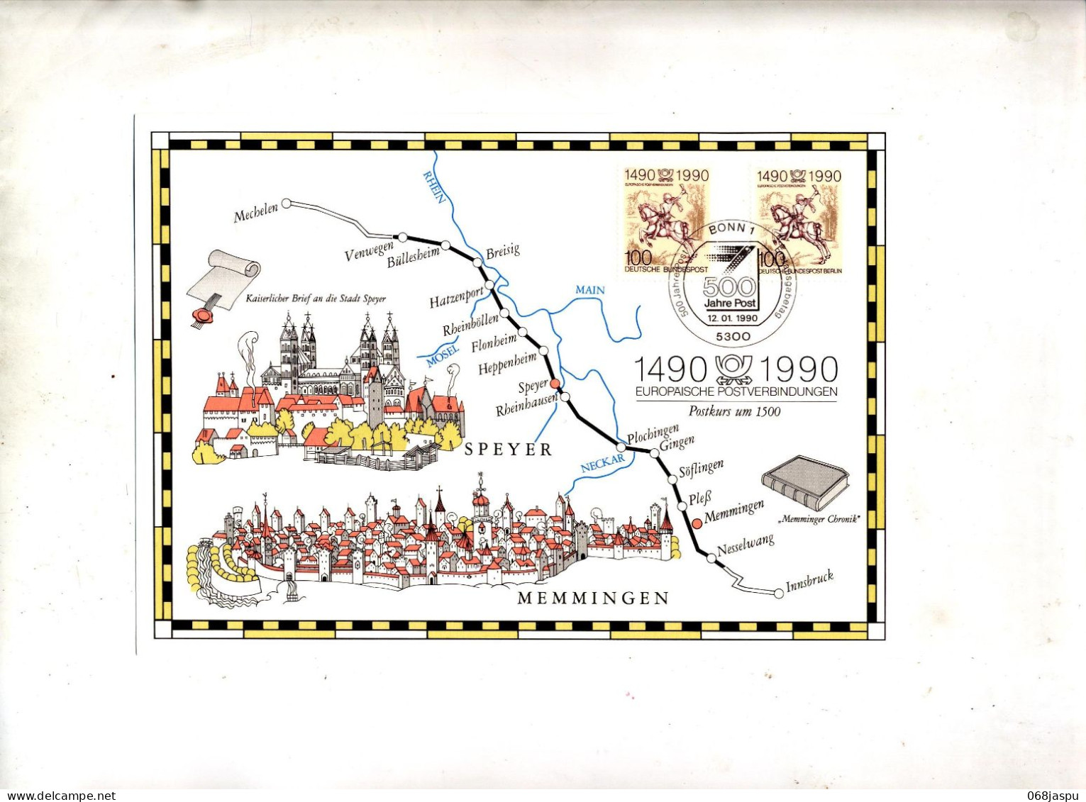 Feuillet Fdc 1990  500 Ans Poste - 1981-1990