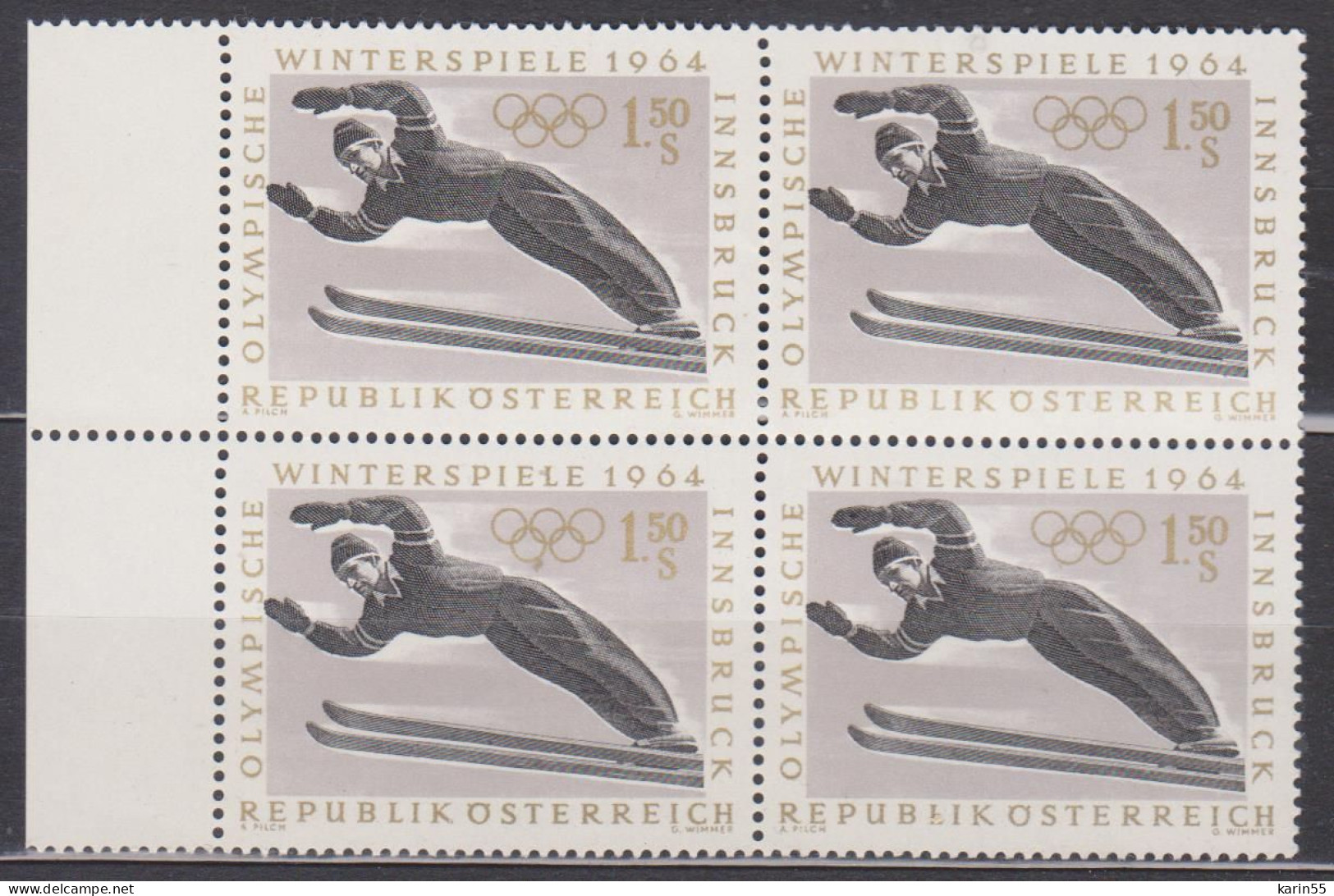 1963 (1) , Olympische Winterspiele , Innsbruck : Schispringer ( Mi.Nr.: 1138 ) 4-er Block Postfrisch ** - Nuovi