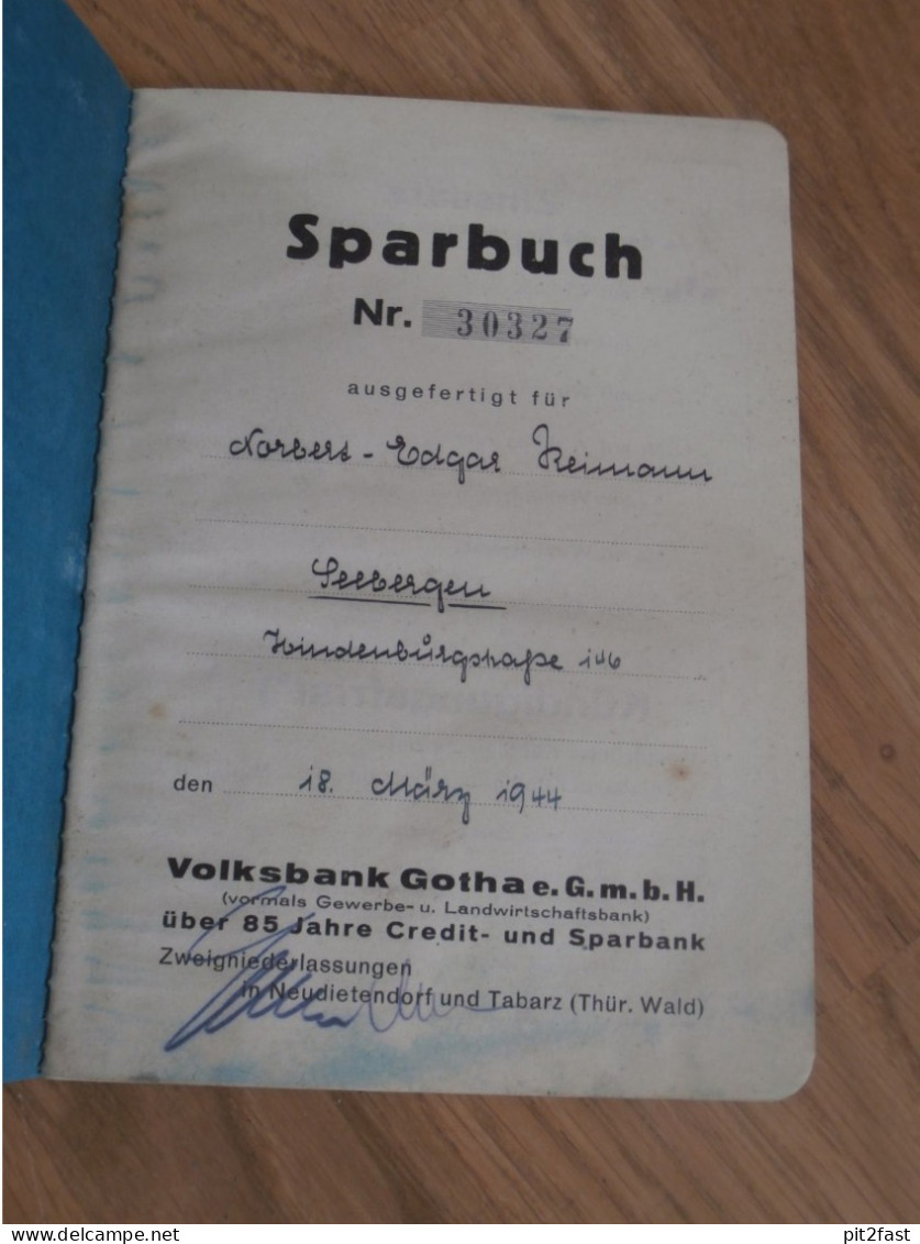 Altes Sparbuch Seebergen / Gotha , 1944 , Norbert-Edgar Reimann In Seebergen / Drei Gleichen , Sparkasse , Bank !! - Documents Historiques