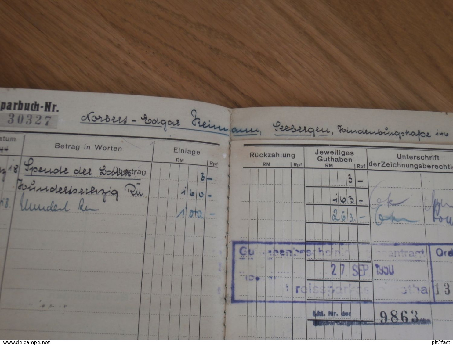 Altes Sparbuch Seebergen / Gotha , 1944 , Norbert-Edgar Reimann In Seebergen / Drei Gleichen , Sparkasse , Bank !! - Documents Historiques