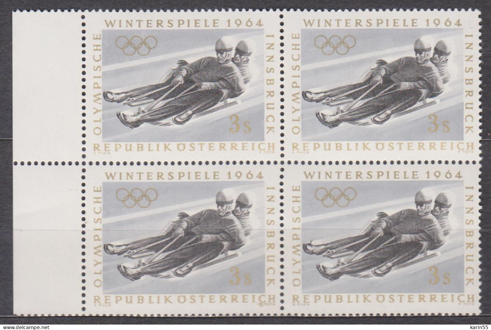 1963 (1) , Olympische Winterspiele , Innsbruck : Rennrodeln ( Mi.Nr.: 1141 ) 4-er Block Postfrisch ** - Nuevos
