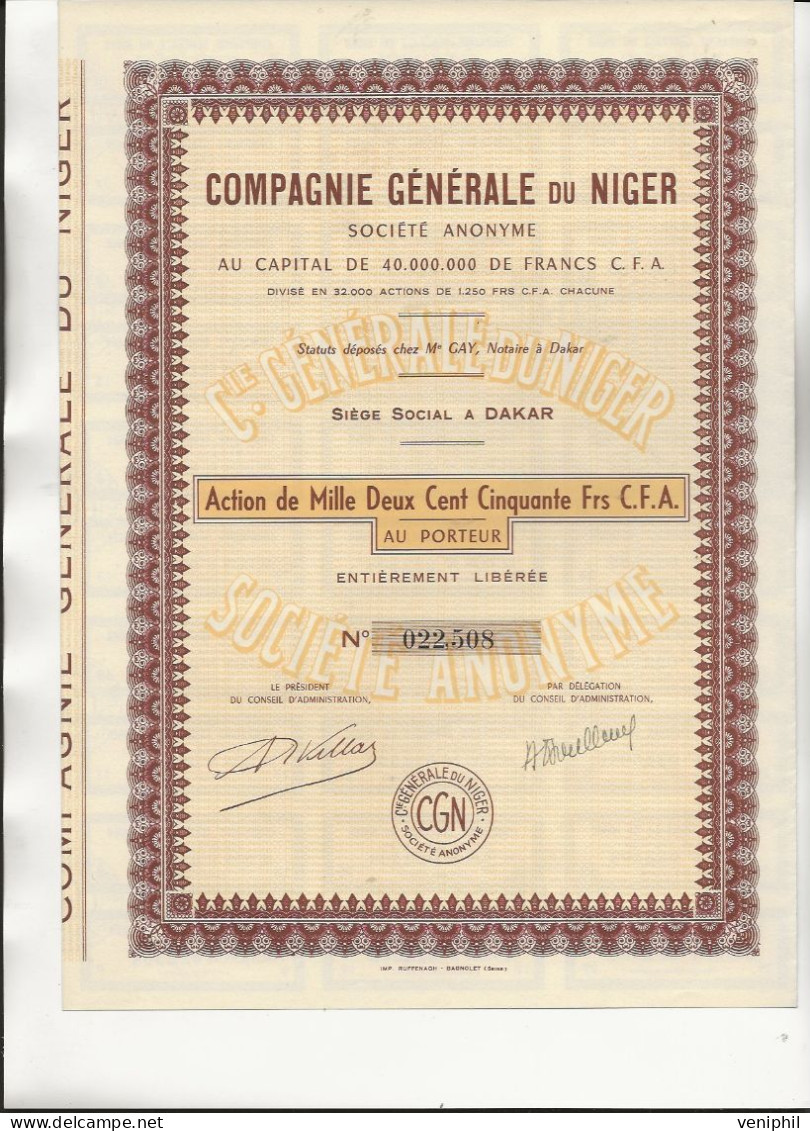 COMPAGNIE GENERALE DU NIGER   ACTION DE MILLE DEUX CENT CINQUANTE FRS C.F.A. - Africa