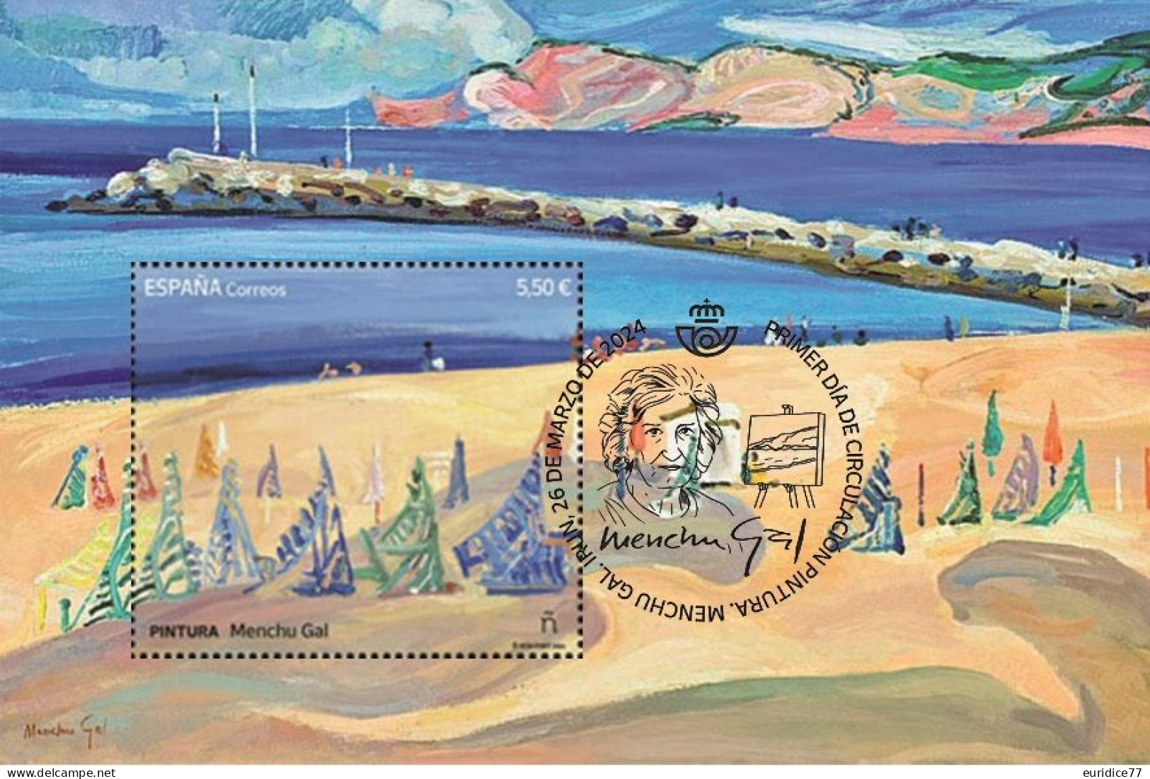 Spain 2024 - Pintura, Menchu Gal, Playa De Fuenterrabia Carte Maximum - Unused Stamps