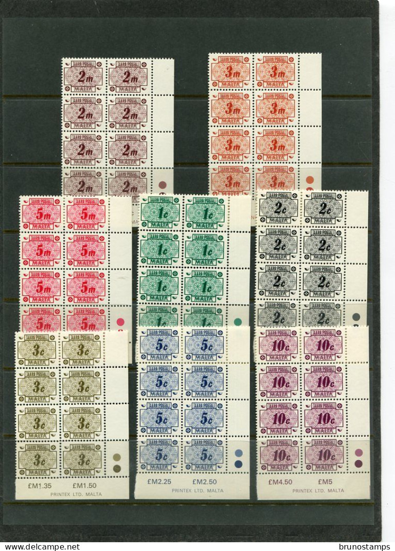 MALTA - 1973  POSTAGE DUES  SET  BLOCK OF 8  MINT NH - Malte