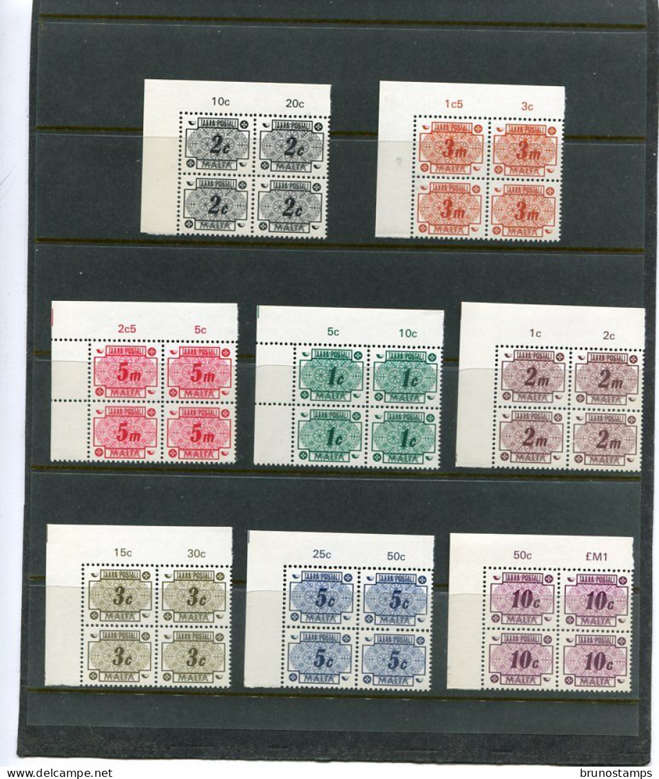 MALTA - 1973  POSTAGE DUES  SET  BLOCK OF 4  MINT NH - Malte