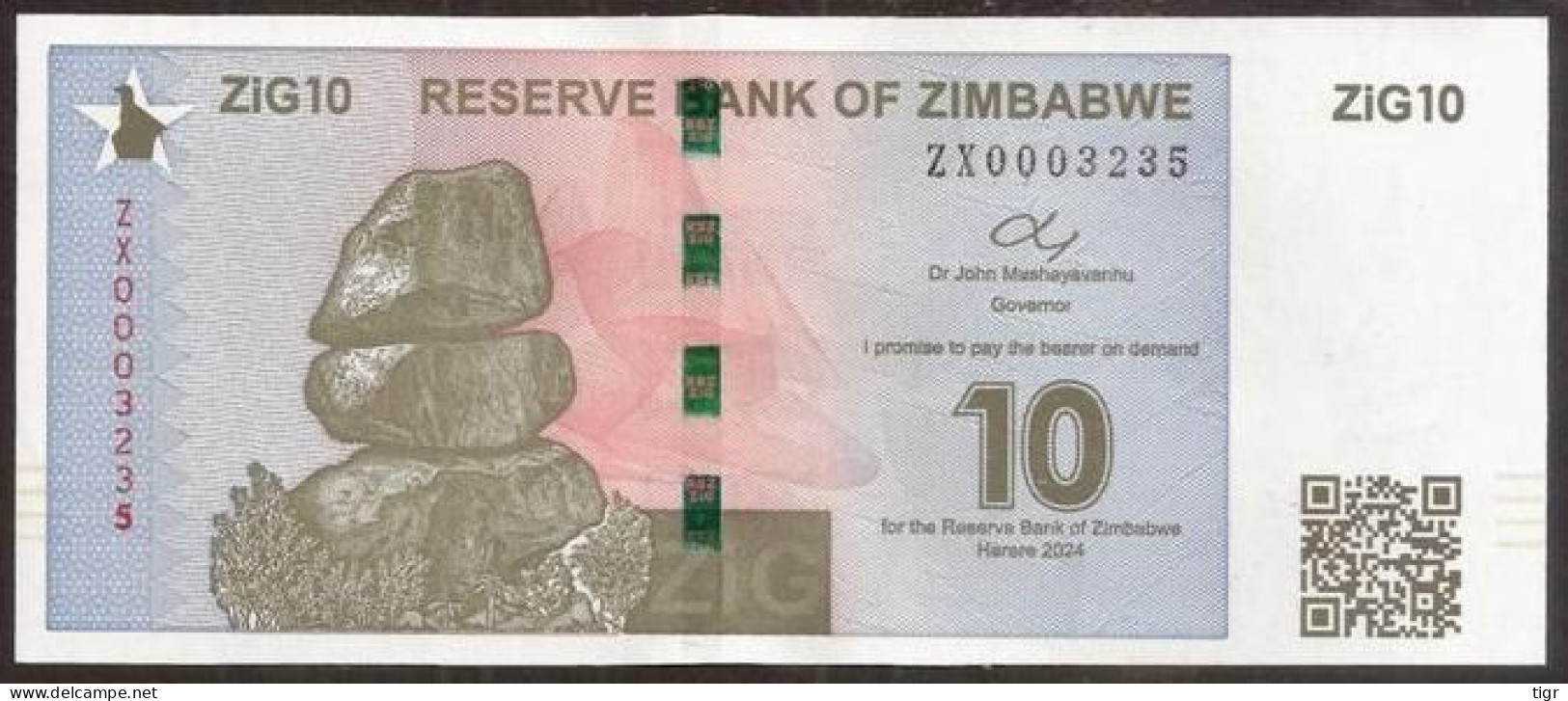 ZIMBABWE. 10 ZIG 2024. UNC. Replacement Note. - Zimbabwe