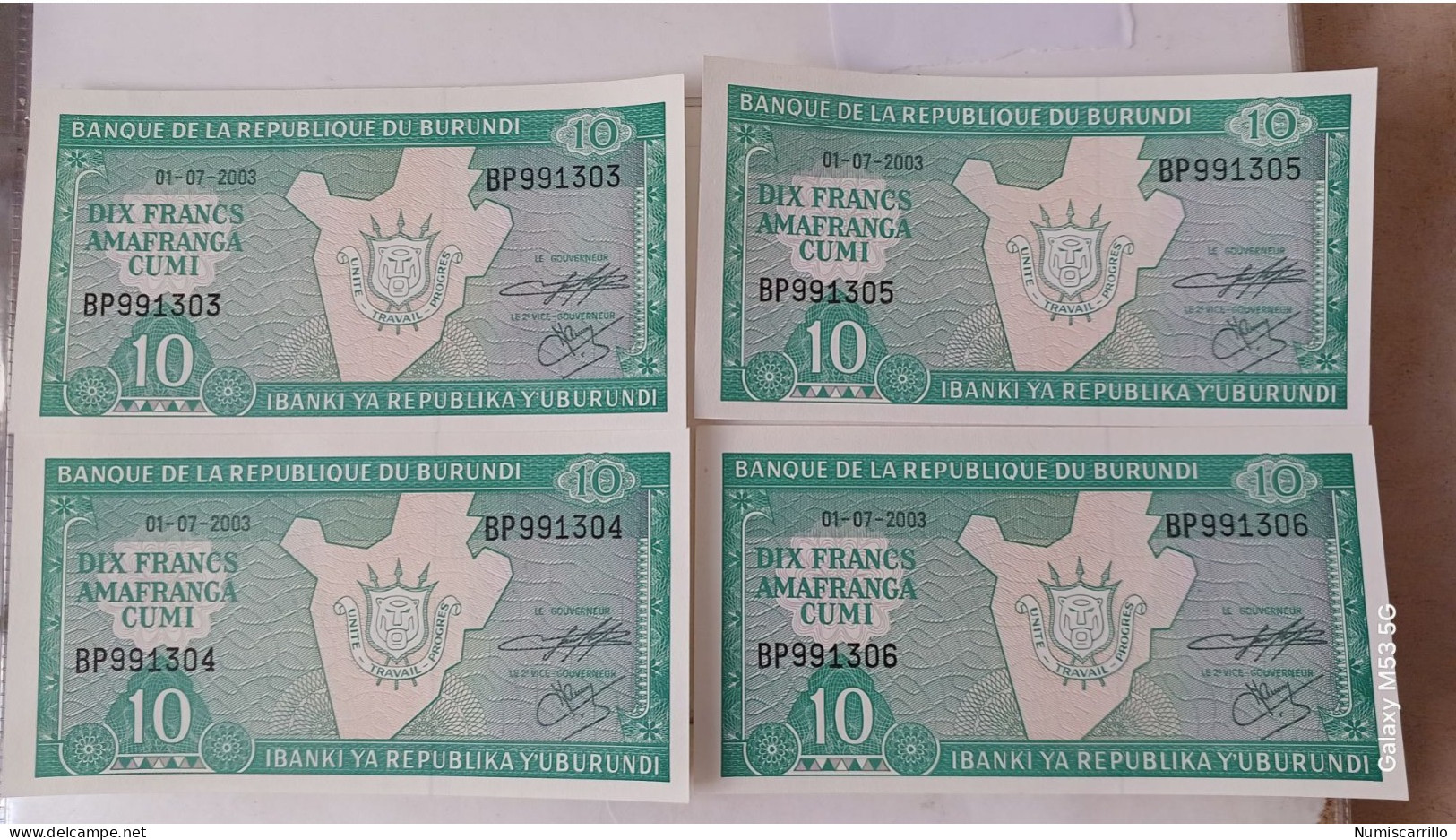 Lote 4 Billetes Correlativos Burundi Sin Circular Año 2003 - Burundi