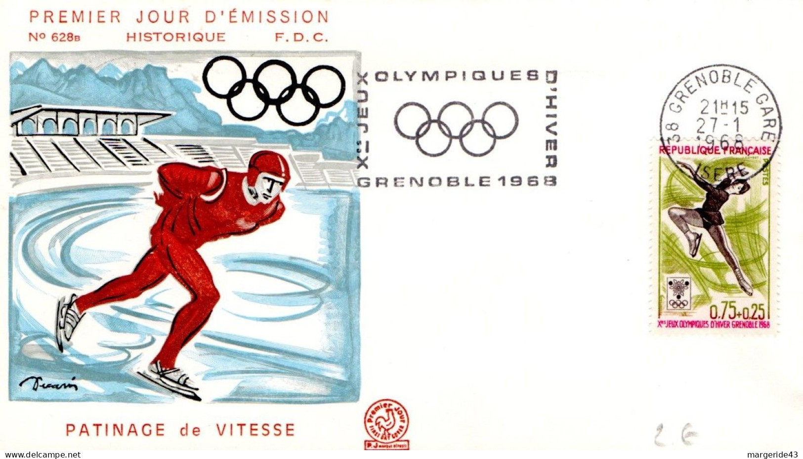 FDC 1968 J O GRENOBLE - PATINAGE DE VITESSE - 1960-1969